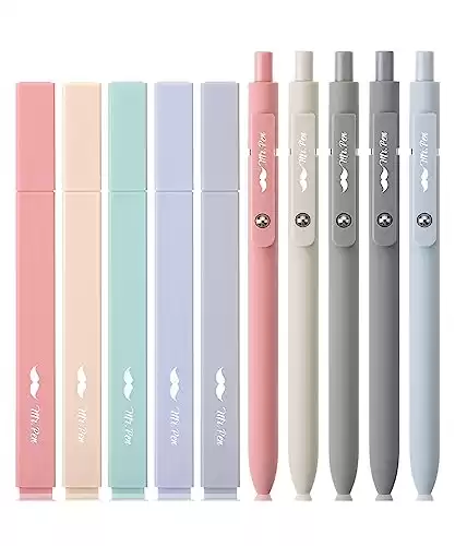 Mr. Pen- Aesthetic Highlighters and Gel Pens No Bleed, 10 Pack, Morandi Color Bible Highlighters No Bleed, Black Ink Bible Pens, Highlighter Pens, No Bleed Highlighters for Bibles, Bible Pens