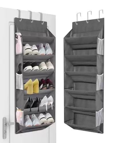 Miracsnail Closet Door Shoe Organizer Hanging with 6 Mesh Pockets 6 Wire Deep Large Pockets 50lbs Weight Capacity Fits 12 Pairs Shoes Over the Door Shoe Organizers Storage for Narrow Door 1 Pack