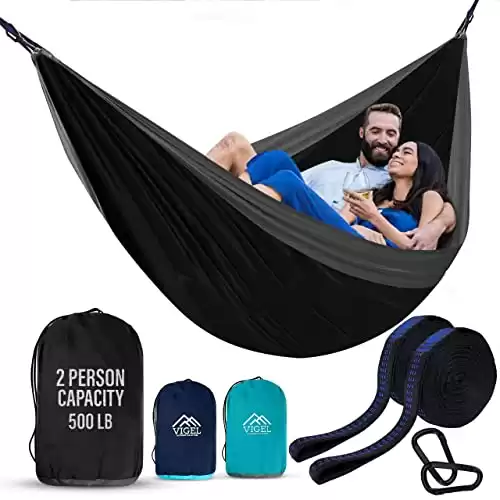 Vigel Camping Hammock - XL Double Hammock 500 Lb Capacity - Nylon Hammock - 2 Person Hammock - Portable Tree Hammock - Hammocks for Outside - Camping Accessories for Outdoor, Travel, Hiking