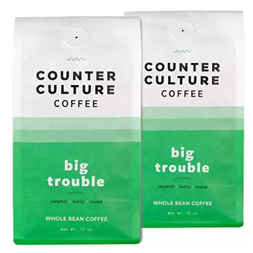 Counter Culture Coffee Big Trouble - Medium Roast, Sustainably Sourced, Kosher, Whole Bean Coffee - Nutty, Caramel, and Chocolate Flavors - 12oz (2 Bags)