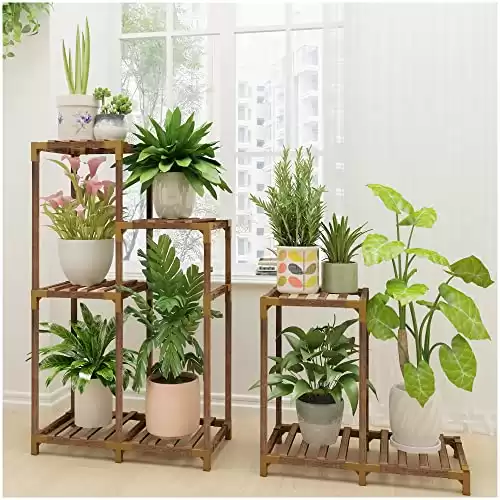 HOMKIRT Plant Stand Indoor Outdoor, Plant Shelf Corner Tall Plant Stand Flower Stand Wooden Tiered Plant Rack Holder Organizer Display for Multiple Plants for Patio Porch Balcony Garden 8 Tier