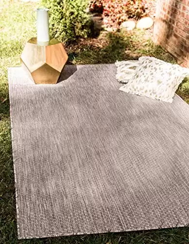 Unique Loom Collection Casual Transitional Solid Heathered Indoor/Outdoor Flatweave Area Rug (4' 1" x 6' 1" Rectangle, Beige/Ivory)