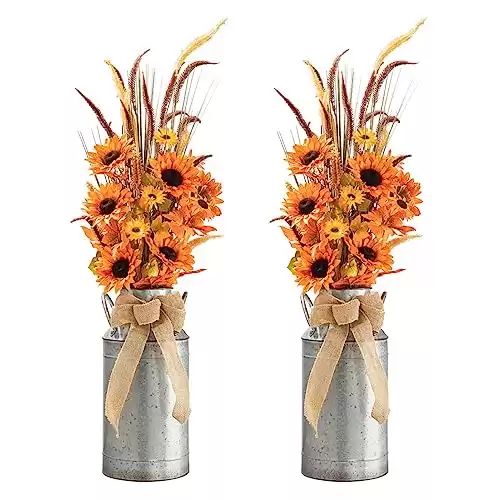 Glitzhome 2 Set Fall Sunflower Leaf Tree, Artificial Tree Potted Porch Tree, Decorative Front Door Tree Orange, 39.75''H