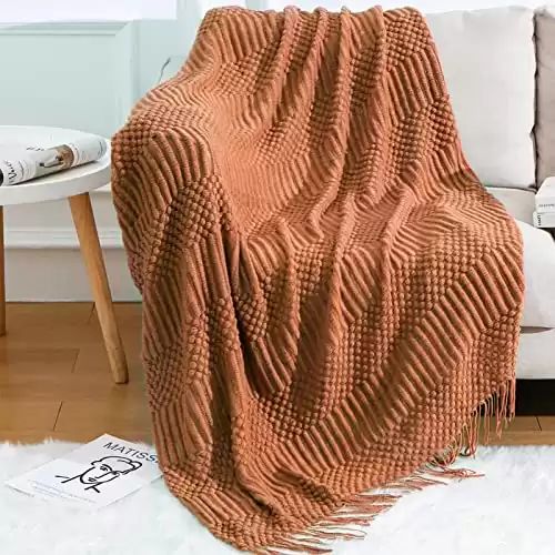 Blagic Knitted Throw Blanket for Couch & Bed,Soft Cozy Knit Blanket with Tassel, Caramel Decorative Blankets and Throws, Small Farmhouse Lightweight Blanket & Throw for Gift,Chair,Sofa,50"...