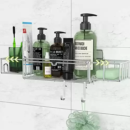 ETECHMART Shower Caddy Organizer, Expandable and Adhesive Bathroom Shower Shelf, SUS304 Rustproof Storage No Drilling Wall Shower Rack,1 Pack/Silver