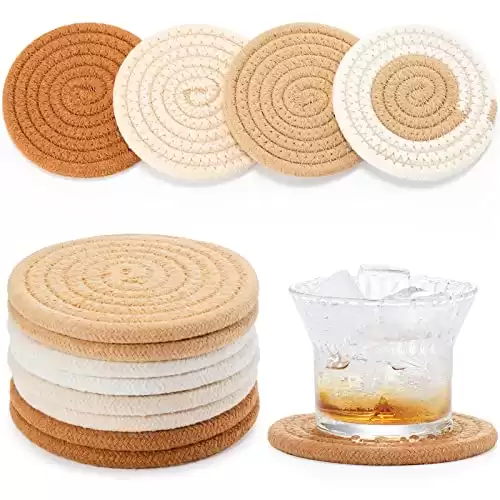 8Pcs Coasters for Drinks-Absorbent Drink Coasters for Coffee Table,Minimalist Cotton Woven Coaster for Modern Home Decor,Boho Fall Decor Tabletop Protection for Kinds of Cups 4.3 Inches 8mm Thick