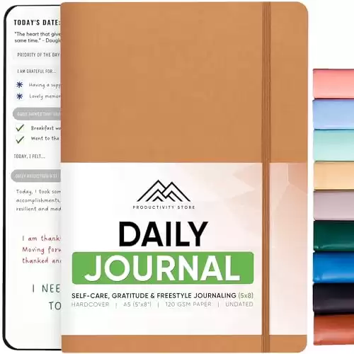 PRODUCTIVITY STORE Journal For Men & Women - Gratitude Journal, Mental Health & Self Care Journal For Women & Men - A5 - Leather