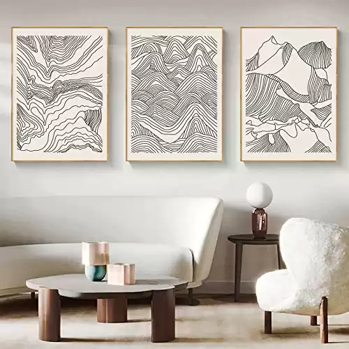 Abstract Mountain Canvas Wall Art Line Black and White Paintings Boho Mountain Canvas Art Minimalist Landscape Mountain Poster Artwork Minimalist Line Art Prints Landscape Picture 16x24inchx3 No Frame