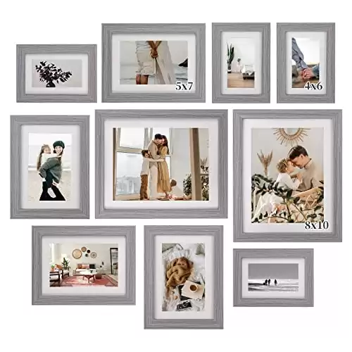 Firelex Picture Frames Collage Wall Decor - 10 Pack Picture Frames Photo Frames for Wall Gallery Wall Frame Set with Mat Matted Gallery Picture Frames for Wall Tabletop Including 8x10 5x7 4x6
