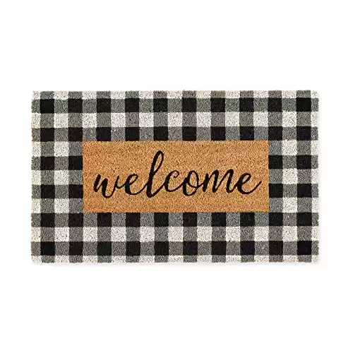 DII Natural Coir Large Front Entrance Mat, Outdoor Collection, Decorative Checkered Doormat with Heavy Duty PVC Backing, 17x29, Welcome