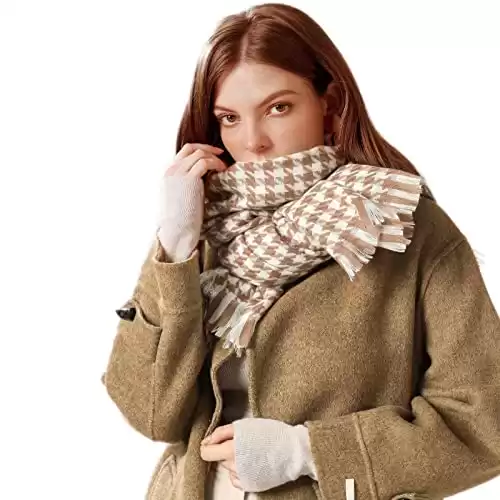 PCIQUTE Tartan Plaid Scarves for Women Winter,Long Scarves for Women with Fringe,Super Soft Scarf for Women Winter(Chidori, khaki