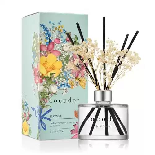 COCODOR Preserved Flower Reed Diffuser/April Breeze/6.7oz/1Pack/Home Fragrance Scent Essential Oil Stick Diffuser for Bedroom Bathroom Home Décor