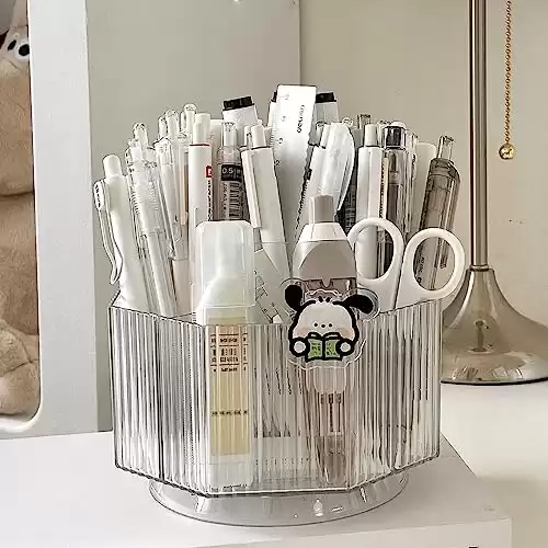 Tiita Makeup Brush Holder Organizer 360-Degree Rotating Multi-Functional Pen Holder Acrylic Multi-Purpose Desktop Stationary Organizer, Home Office Art Supply Storage Organizer