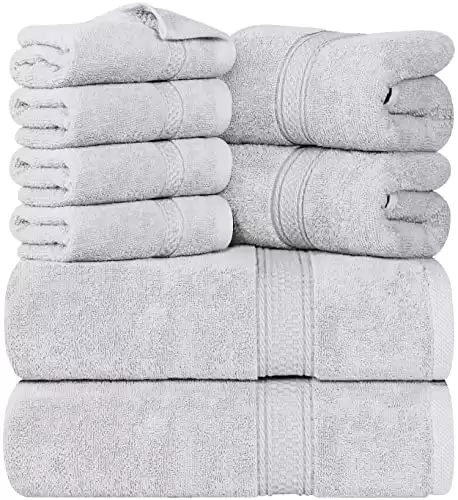 Utopia Towels 8-Piece Premium Towel Set, 2 Bath Towels, 2 Hand Towels, and 4 Wash Cloths, 600 GSM 100% Ring Spun Cotton Highly Absorbent Towels for Bathroom, Gym, Hotel, and Spa (Silver)