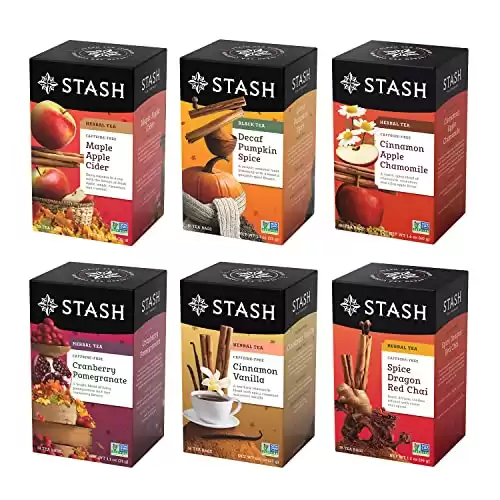 Stash Tea Fall for Autumn 6 Flavor Tea Sampler, 6 Boxes With 20 Tea Bags Each (120 Tea Bags Total)