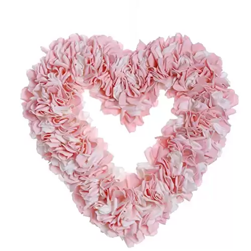 Yawwind 13 Inches Valentine s Day Wreath,Artificial Heart-Shaped Wreath Rose Petal Wreaths for Front Door,Valentine s Day Anniversary Wedding Party Dinner Decorations (Pink/Cream)