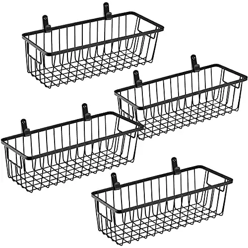 SheeChung Farmhouse Metal Wire Bin Basket with Wall Mount - Small, 4 Pack - Portable Hanging Wall Basket, Rustic Home Storage Organizer for Cabinets, Pantry, Closets, Bathroom, Kitchen,Bedroom(Black)