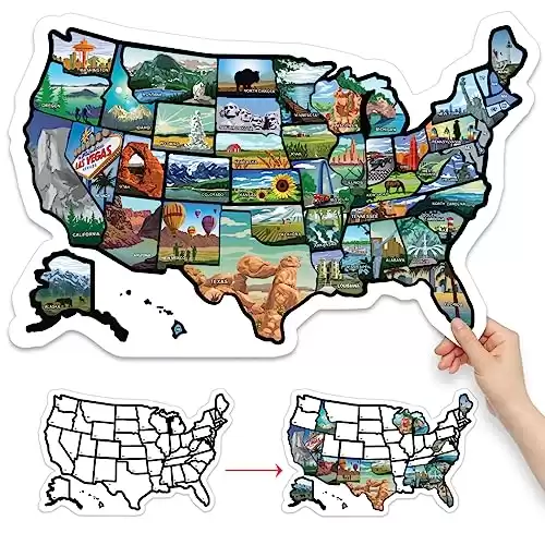 RV State Sticker Travel Map - [11" x 17"] - USA States Visited Decal - United States License Plate Road Trip Window Stickers - Trailer Supplies & Accessories - Exterior or Interior Motor...