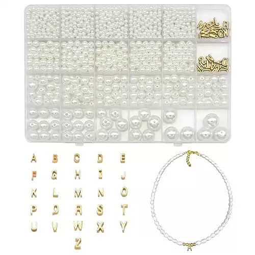 SEMATA Bracelet Making Kits Gold Letter Pearl Beads for Jewelry Making Kit Supplies Bracelet Making Kit for Adults Girls Beads for Crafts Kits for Adults Bracelet Necklace Letter Beads for Bracelets