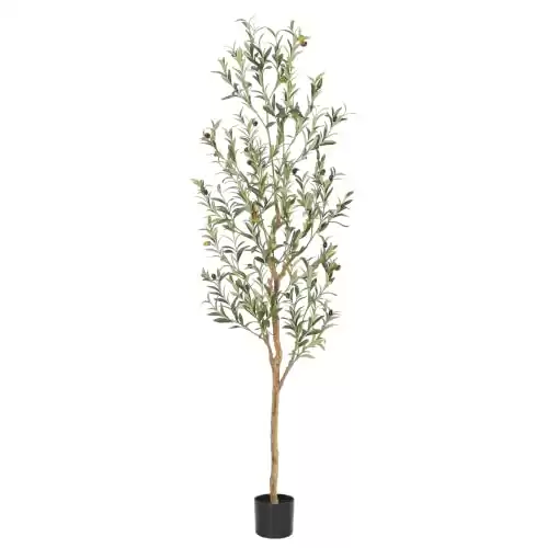 Bellacat Faux Olive Tree 6ft Olive Trees Artificial Indoor with Natural Wood Trunk and Realistic Leaves and Fruits. 6 Feet(72in) Fake Olive Tree for Home House Office Décor.