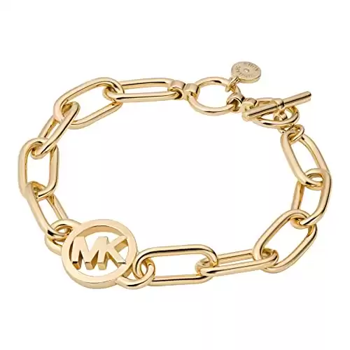 Michael Kors Brass MK Logo Chain Bracelet for Women, Color: Gold (Model: MKJ7743710)