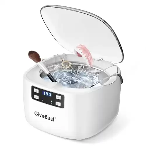 GiveBest 25 OZ Ultrasonic Jewelry Cleaner with 5 Digital Timer and Degassing Function, 43kHZ Jewelry Cleaner Ultrasonic Machine for Rings, Necklaces, Eyeglasses, Coins, Dentures, Watch Straps