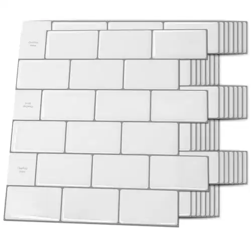 Art3d Backsplash Tile for Kitchen Peel and Stick, 10-Sheet Stick on Subway Tiles for Kitchem, Bathroom Back Splashes, 12"x12", Warm White with Gray Grout