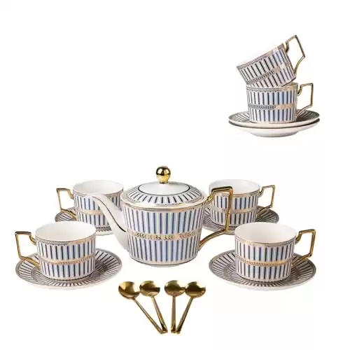 CwlwGO-English Bone China Tea Service Set for 6, Elegant Porcelain Coffee Tea Sets,Tea Cup Set with Teapot,Tea Cup Sets for Women Tea Party.