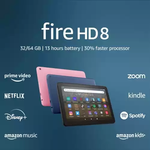 Amazon Fire HD 8 tablet, 8 HD Display, 32 GB, 30% faster processor, designed for portable entertainment, (2022 release), Black