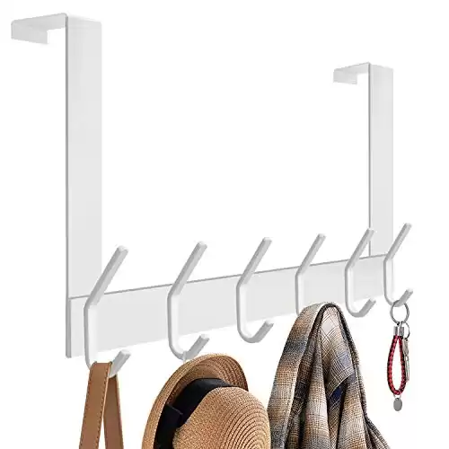 DOKU Over The Door Hook, Stainless Steel Heavy Duty Over Door Hanger Holder for Coat Robe Hat Clothe Towels Hanging, Bathroom Organizer Towel Rack 12 Hooks, White