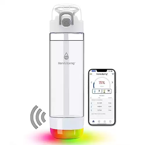 HANDYSPRING - Smart Water Bottle with Reminder To Drink Water, Lights And Sound, Water Intake Tracker, Rechargeable, Tritan Plastic w/Straw, Gifts For Women, Men, Mom, Dad, Her, Him 26 Oz (white)