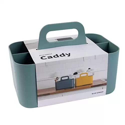 BLUE GINKGO Multipurpose Caddy Organizer Stackable Plastic Caddy with Handle | Desk, Makeup, Dorm Caddy, Classroom Art Organizers (Made in Korea) Green