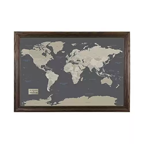 Push Pin Travel Maps - Earth Toned World - Solid Wood Brown Framed Pin Map for Tracking Your Travels - 27.5" x 39.5" - 8 Handcrafted Frame Options - Made in USA - Ideal for Any Traveler