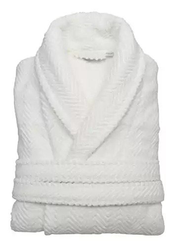 Linum Home Textiles Unisex Herringbone Weave Bathrobe 100% Authentic Turkish Cotton Luxury Spa Hotel Collection, S/M, White