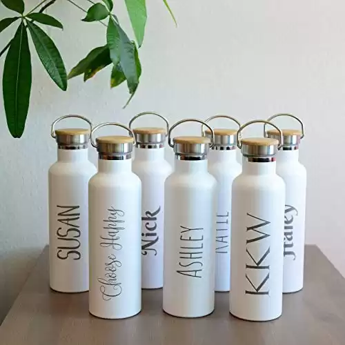 Personalized Insulated Water Bottle 25oz (750ml) Premium Quality Stainless Steel Double Wall Vacuum Elemental Bottle BEST for Birthday Gift, Holiday Gift, Valentine Gift - 20 designs to choose from