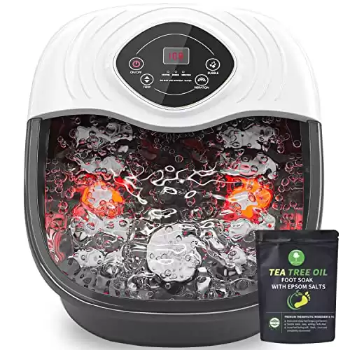 RIGHTMELL Foot Spa,Foot Bath Massager with Tea Tree Oil Foot Soak with Epsom Salt - with Heat, Bubbles and Vibration,Red Light,Medicine Box Digital Temperature Control 8 Acupressure Massage Points