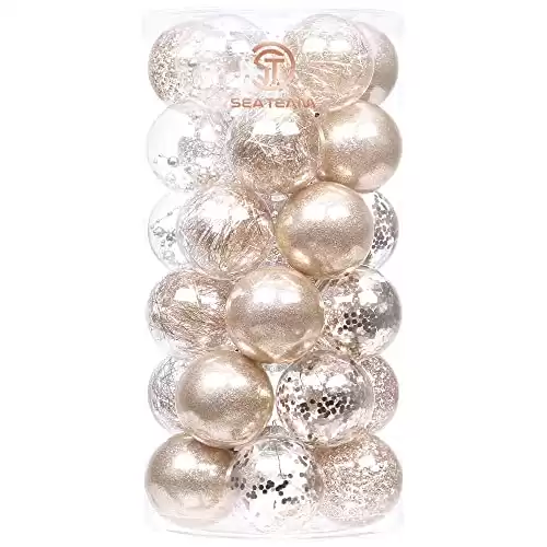 Sea Team 60mm/2.36" Shatterproof Clear Plastic Christmas Ball Ornaments Decorative Xmas Balls Baubles Set with Stuffed Delicate Decorations (30 Counts, Champagne)