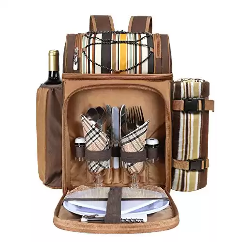 Hap Tim Picnic Basket Backpack for 2 Person with 2 Insulated Cooler Compartment, Wine Holder, Fleece Blanket, Cutlery Set,Perfect for Beach, Day Travel, Hiking, Camping, BBQs, Family or Wedding Gifts