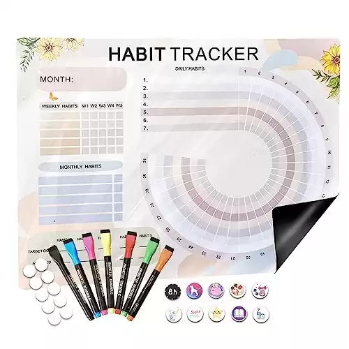 Homyaco Magnetic Habit Tracker and Workout Journal -Workout Tracker Motivation Calendar for Fridge and Wall, Fitness and Health Journal, Goal Board with 10 Fridge Magnets and 7 Markers