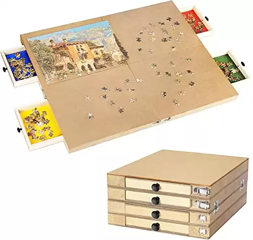 Foldable 1000 Piece Wooden Jigsaw Puzzle Board | 30 X 24 Portable Puzzle Table | Patent Pending | 4 Colorful Trays for Sorting | Complete Puzzle Accessories for Adults and Kids