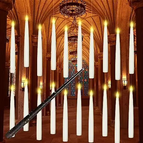 Boribim 20PCS Floating Candles with Wand, Magic Hanging Candles, Flickering Warm Light LED Taper Candles with Wand Remote, Battery Operated Window Candles Decor for Christmas Halloween Wedding