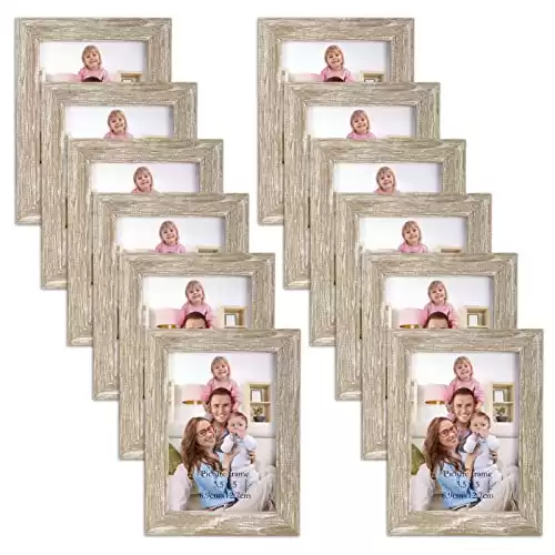 Giftgarden 12 Pack 3.5x5 Picture Frame Distressed White Beige, Rustic 3.5 by 5 Photo Frames Bulk for Desktop Display or Wall Mount