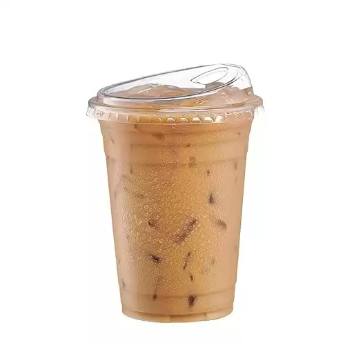 Comfy Package [16 oz. 50 Sets Crystal Clear Plastic Cups With Strawless Sip-Lids