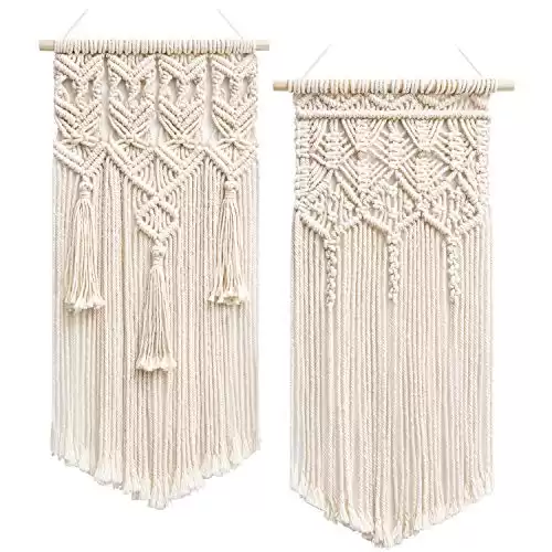 Mkono 2 Pcs Macrame Woven Wall Hanging Boho Chic Geometric Art Decor - Beautiful Bedroom Nursery Apartment Home Decoration, Gift for Girls Adults Birthday, Small Size 18" L x 9.5" W