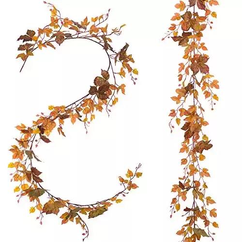 2 Pack Fall Maple Leaf Garland - 6.5ft/Piece Artificial Fall Foliage Garland Autumn Decoration for Home Wedding Halloween Party Thanksgiving