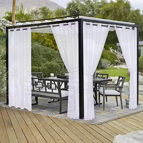 LORDTEX Burlap Linen Look Outdoor Curtains for Patio - 2 Panels Waterproof Sheer Curtains for Pergola, Porch, Cabana and Gazebo Grommet Indoor/Outdoor Voile Sheer Drapes (52 x 120 inch, White)