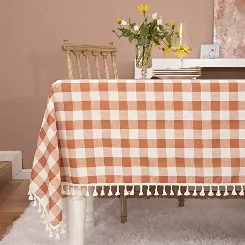 Midsummer Breeze Rustic Plaid Square Tablecloth-Country Buffalo Check Cotton Table Cloth for Spring Fall Thanksgiving Farmhouse Kitchen Dining Restaurant Decoration(55×55, Orange)