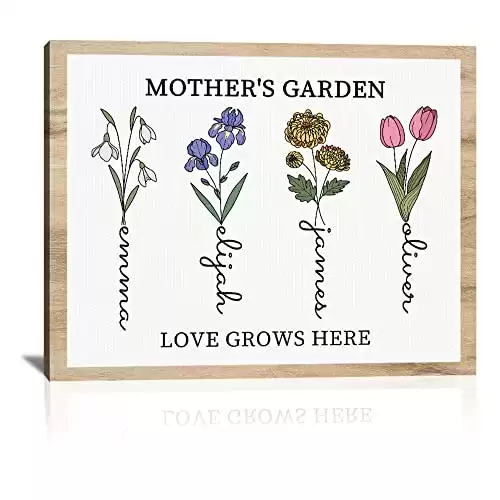 Bohva Mothers Day Unique Gifts for Mom, Customized Birth Month Flower Mothers Garden, Custom Canvas with Name Wall Art for Wife Mothers Day Birthday Gifts from Daughter