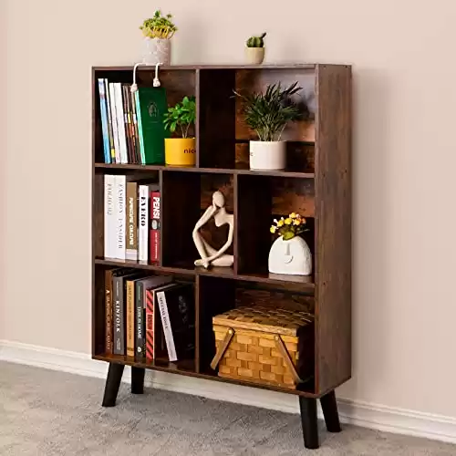 LEYAOYAO Cube Bookshelf 3 Tier Mid-Century Rustic Brown Modern Bookcase with Legs,Retro Wood Bookshelves Storage Organizer Shelf,Freestanding Open Book Shelves for Bedroom,Living Room,Office