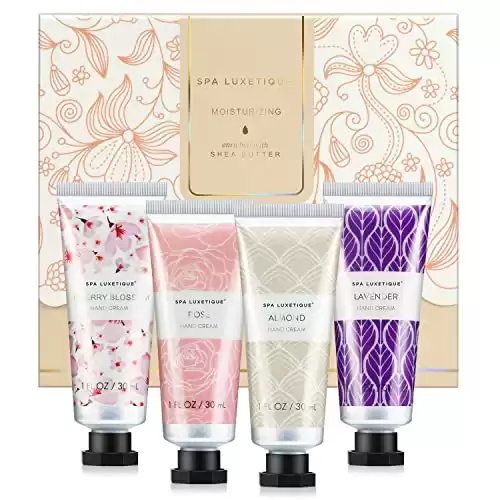 spa luxetique Hand Cream Set Pack of 4 Hand Cream Christmas Gift Set Enriched with Shea Butter and Glycerin for Dry Hands, Hydrating&Moisturing Travel Size Hand Cream, Gifts for Women, Birthday